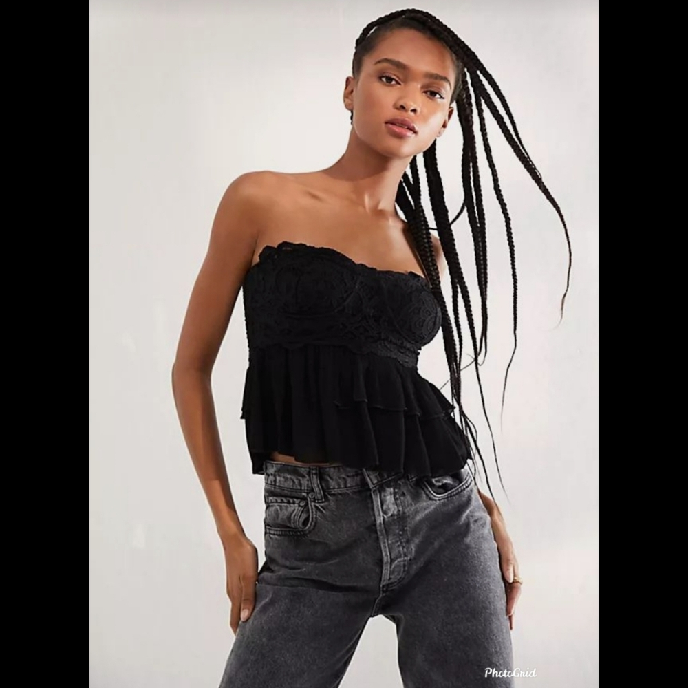 NWT Adella Corset Lace Cami in Black Free People Size Small